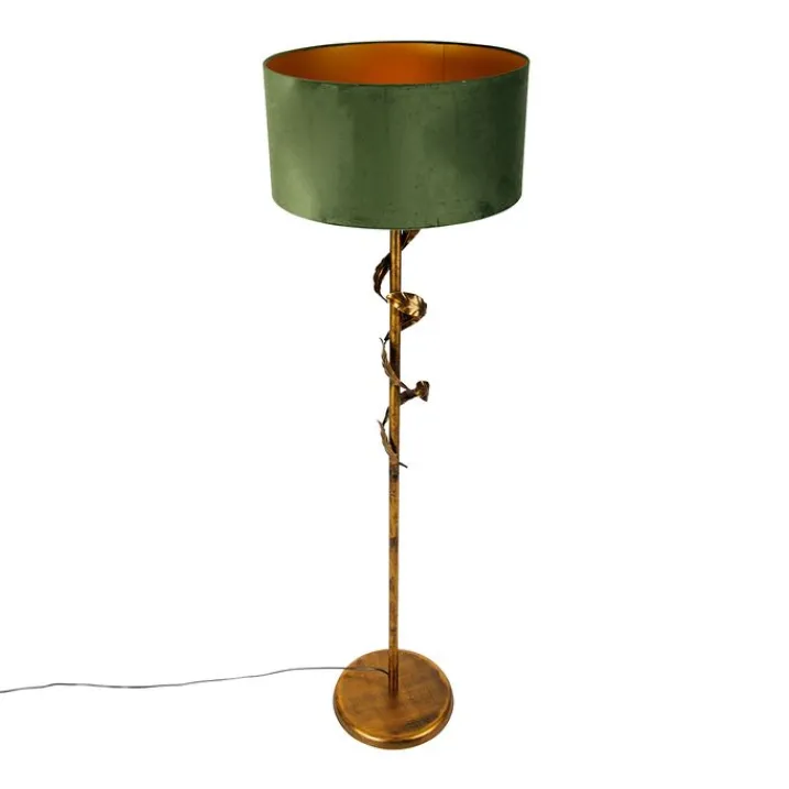 QAZQA Küchenlampen|Stehlampen*Vintage Stehlampe Antik Gold mit grünem Schirm - Linden