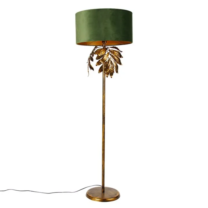QAZQA Stehlampen|Wohnzimmerlampen*Vintage Stehlampe Antik Gold mit grünem Schirm - Linden