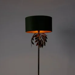 QAZQA Stehlampen|Wohnzimmerlampen*Vintage Stehlampe Antik Gold mit grünem Schirm - Linden