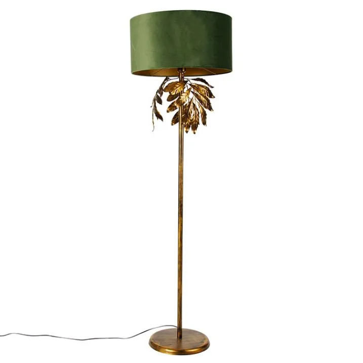 QAZQA Stehlampen|Wohnzimmerlampen*Vintage Stehlampe Antik Gold mit grünem Schirm - Linden