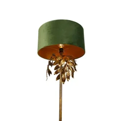 QAZQA Stehlampen|Wohnzimmerlampen*Vintage Stehlampe Antik Gold mit grünem Schirm - Linden