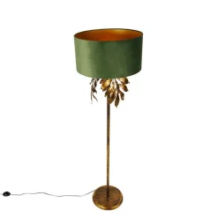 QAZQA Stehlampen|Wohnzimmerlampen*Vintage Stehlampe Antik Gold mit grünem Schirm - Linden