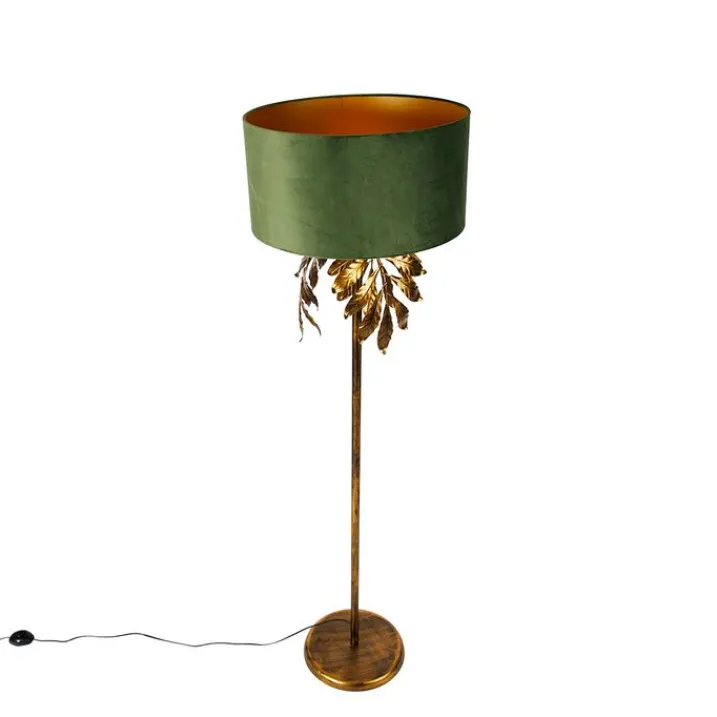 QAZQA Stehlampen|Wohnzimmerlampen*Vintage Stehlampe Antik Gold mit grünem Schirm - Linden