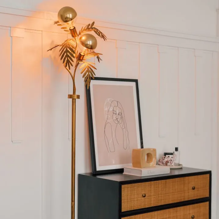 QAZQA Stehlampen|Wohnzimmerlampen*Vintage Stehlampe Gold 2-Licht - Botanica