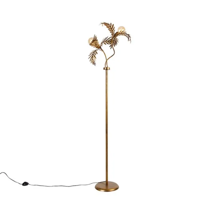 QAZQA Stehlampen|Wohnzimmerlampen*Vintage Stehlampe Gold 2-Licht - Botanica