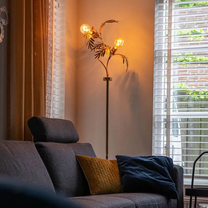 QAZQA Stehlampen|Wohnzimmerlampen*Vintage Stehlampe Gold 2-Licht - Botanica