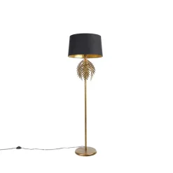 QAZQA Stehlampen|Wohnzimmerlampen*Vintage Stehlampe Gold mit Baumwollschirm schwarz - Botanica