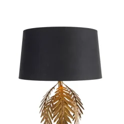 QAZQA Stehlampen|Wohnzimmerlampen*Vintage Stehlampe Gold mit Baumwollschirm schwarz - Botanica