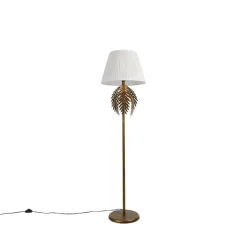 QAZQA Stehlampen|Wohnzimmerlampen*Vintage Stehlampe Gold mit Faltenschirm weiß 45 cm - Botanica