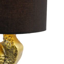 QAZQA Stehlampen|Wohnzimmerlampen*Vintage Stehlampe Messing Stoffschirm schwarz - Kranichvogel