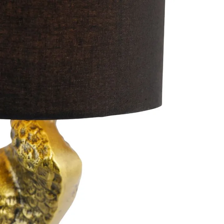 QAZQA Stehlampen|Wohnzimmerlampen*Vintage Stehlampe Messing Stoffschirm schwarz - Kranichvogel