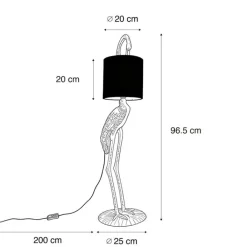 QAZQA Stehlampen|Wohnzimmerlampen*Vintage Stehlampe Messing Stoffschirm schwarz - Kranichvogel