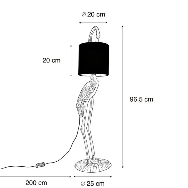 QAZQA Stehlampen|Wohnzimmerlampen*Vintage Stehlampe Messing Stoffschirm schwarz - Kranichvogel