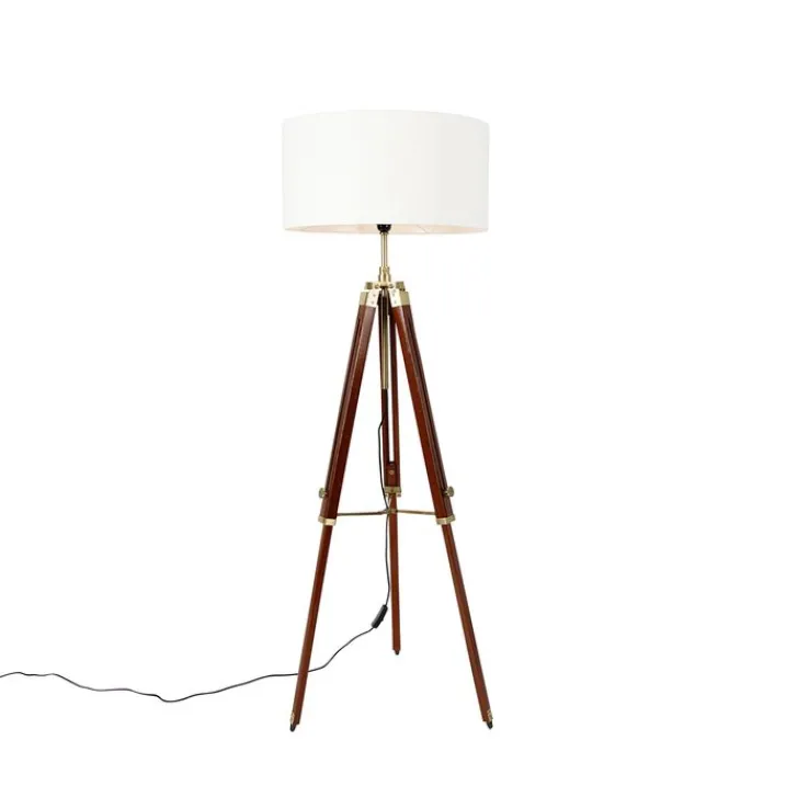 QAZQA Stehlampen|Wohnzimmerlampen*Vintage Stehlampe Messing mit Schirm weiß 50 cm Dreibein - Cortin