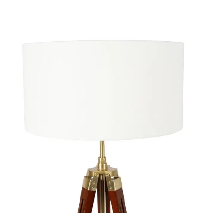 QAZQA Stehlampen|Wohnzimmerlampen*Vintage Stehlampe Messing mit Schirm weiß 50 cm Dreibein - Cortin