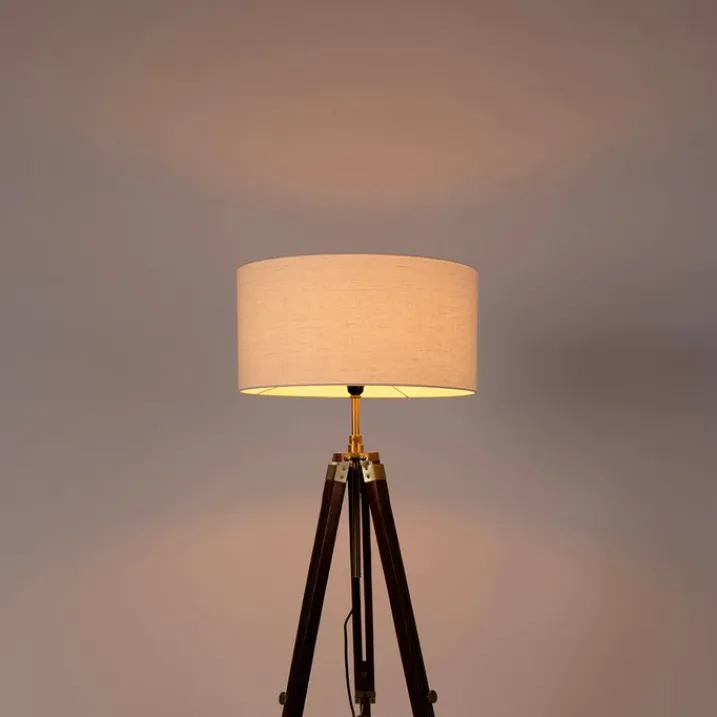 QAZQA Stehlampen|Wohnzimmerlampen*Vintage Stehlampe Messing mit Schirm weiß 50 cm Dreibein - Cortin