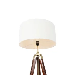 QAZQA Stehlampen|Wohnzimmerlampen*Vintage Stehlampe Messing mit Schirm weiß 50 cm Dreibein - Cortin