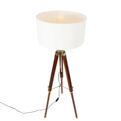 QAZQA Stehlampen|Wohnzimmerlampen*Vintage Stehlampe Messing mit Schirm weiß 50 cm Dreibein - Cortin