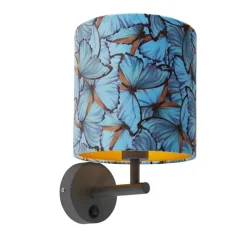 QAZQA Küchenlampen|Wandleuchten*Vintage Wandlampe dunkelgrau mit Veloursschirm Schmetterling - Combi