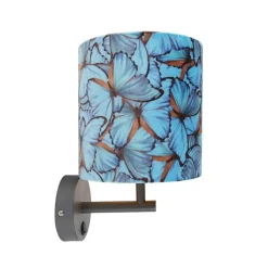 QAZQA Küchenlampen|Wandleuchten*Vintage Wandlampe dunkelgrau mit Veloursschirm Schmetterling - Combi
