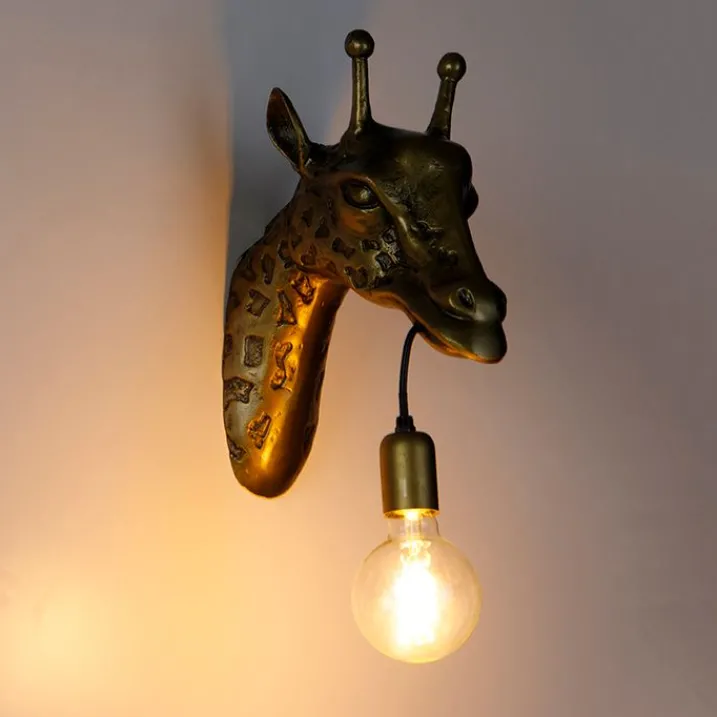 QAZQA Schlafzimmerlampen|Küchenlampen*Vintage Wandlampe Messing - Giraffe