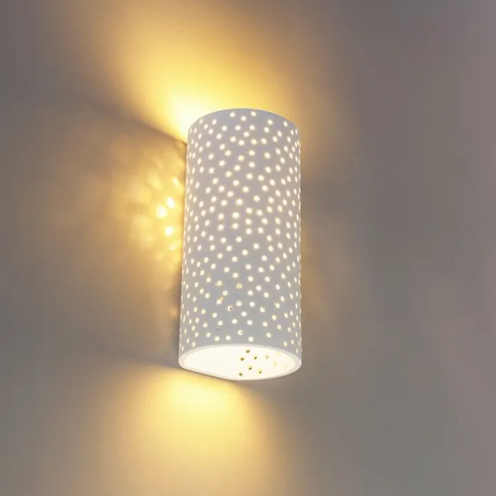 QAZQA Wandleuchten|Wohnzimmerlampen*Vintage zylinderförmige Wandleuchte weiß Gips - Mahou