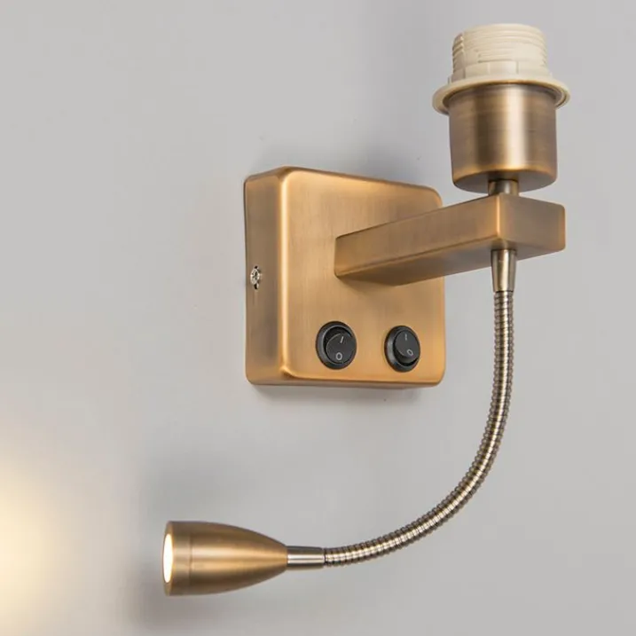 QAZQA Wandleuchten|Wohnzimmerlampen*Wandleuchte Bronze inkl. LED mit Lesearm - Brescia Combi
