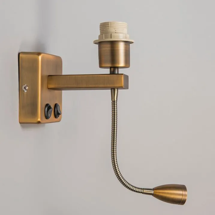 QAZQA Wandleuchten|Wohnzimmerlampen*Wandleuchte Bronze inkl. LED mit Lesearm - Brescia Combi