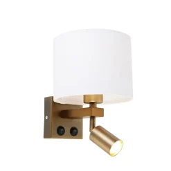QAZQA Wandleuchten|Wohnzimmerlampen*Wandleuchte Bronze mit Leselampe und Schirm 18 cm weiß - Brescia