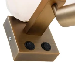 QAZQA Wandleuchten|Wohnzimmerlampen*Wandleuchte Bronze mit Leselampe und Schirm 18 cm weiß - Brescia
