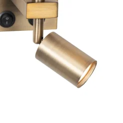 QAZQA Wandleuchten|Wohnzimmerlampen*Wandleuchte Bronze mit Leselampe und Schirm 18 cm weiß - Brescia