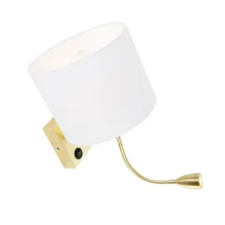QAZQA Wandleuchten|Wohnzimmerlampen*Wandleuchte gold mit USB und Schirm weiß 18 cm - Brescia Combi
