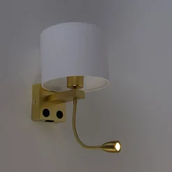 QAZQA Wandleuchten|Wohnzimmerlampen*Wandleuchte gold mit USB und Schirm weiß 18 cm - Brescia Combi