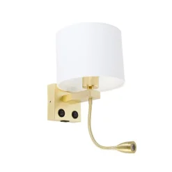 QAZQA Wandleuchten|Wohnzimmerlampen*Wandleuchte gold mit USB und Schirm weiß 18 cm - Brescia Combi
