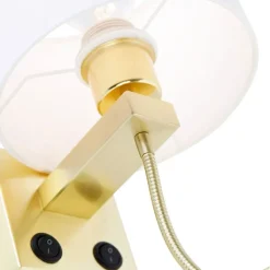 QAZQA Wandleuchten|Wohnzimmerlampen*Wandleuchte gold mit USB und Schirm weiß 18 cm - Brescia Combi