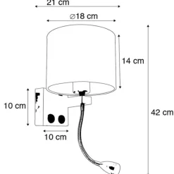 QAZQA Wandleuchten|Wohnzimmerlampen*Wandleuchte gold mit USB und Schirm weiß 18 cm - Brescia Combi