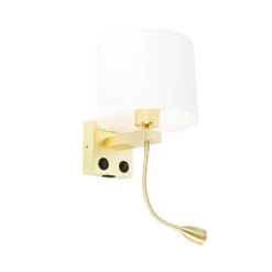 QAZQA Wandleuchten|Wohnzimmerlampen*Wandleuchte gold mit USB und Schirm weiß 18 cm - Brescia Combi