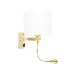 QAZQA Wandleuchten|Wohnzimmerlampen*Wandleuchte gold mit USB und Schirm weiß 18 cm - Brescia Combi