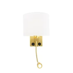 QAZQA Wandleuchten|Wohnzimmerlampen*Wandleuchte gold mit USB und Schirm weiß 18 cm - Brescia Combi