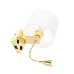 QAZQA Wandleuchten|Wohnzimmerlampen*Wandleuchte gold mit USB und Schirm weiß 18 cm - Brescia Combi