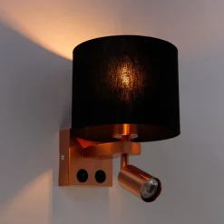 QAZQA Wandleuchten|Wohnzimmerlampen*Wandleuchte Kupfer mit Leselampe und Schirm 18 cm schwarz - Brescia