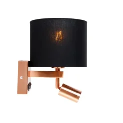 QAZQA Wandleuchten|Wohnzimmerlampen*Wandleuchte Kupfer mit Leselampe und Schirm 18 cm schwarz - Brescia