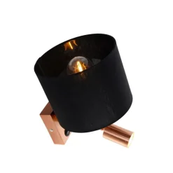 QAZQA Wandleuchten|Wohnzimmerlampen*Wandleuchte Kupfer mit Leselampe und Schirm 18 cm schwarz - Brescia