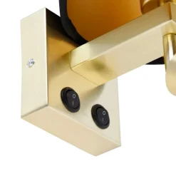 QAZQA Wandleuchten|Wohnzimmerlampen*Wandleuchte Messing mit Leseleuchte und Schirm 18 cm schwarz - Brescia