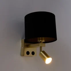 QAZQA Wandleuchten|Wohnzimmerlampen*Wandleuchte Messing mit Leseleuchte und Schirm 18 cm schwarz - Brescia