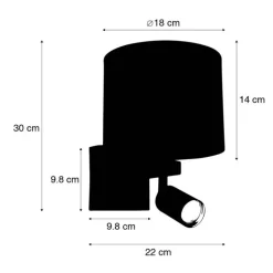 QAZQA Wandleuchten|Wohnzimmerlampen*Wandleuchte Messing mit Leseleuchte und Schirm 18 cm schwarz - Brescia