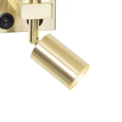 QAZQA Wandleuchten|Wohnzimmerlampen*Wandleuchte Messing mit Leseleuchte und Schirm 18 cm schwarz - Brescia