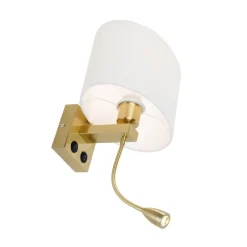 QAZQA Wandleuchten|Wohnzimmerlampen*Wandleuchte Messing mit ovalem Leinen-Schirm weiß 25cm - Brescia Combi