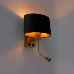 QAZQA Wandleuchten|Wohnzimmerlampen*Wandleuchte Messing mit ovalem Samt-Schirm Grün 25cm - Brescia Combi