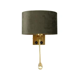 QAZQA Wandleuchten|Wohnzimmerlampen*Wandleuchte Messing mit ovalem Samt-Schirm Grün 25cm - Brescia Combi